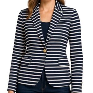 Ralph Lauren Navy and White Striped Blazer with Gold Acccent Buttons